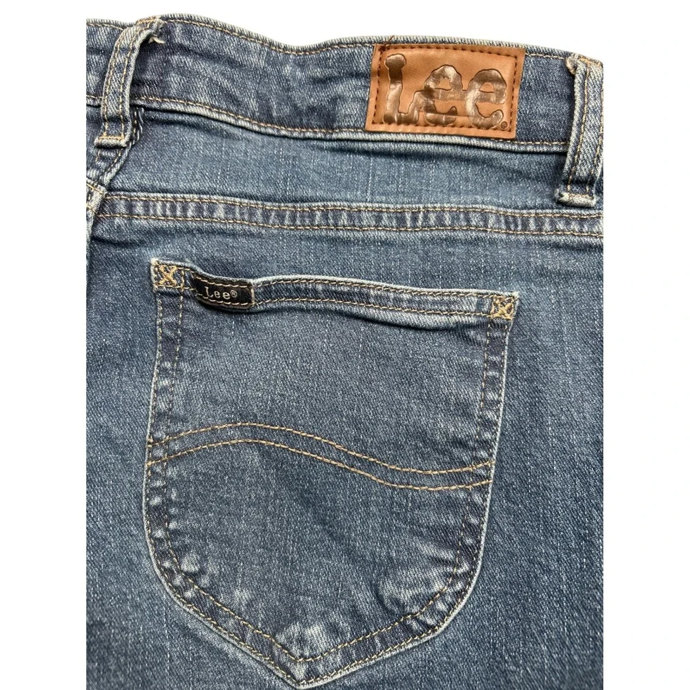 Lee Mens Straight Leg Distressed Medium Wash Blue‎ Denim Jeans 31x27.5